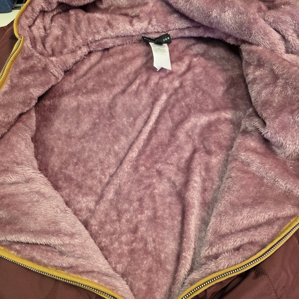 Susan Graver Reversible Quilted Woven & Plush Fleece Jacket Cherry Size 1X - Picture 4 of 7